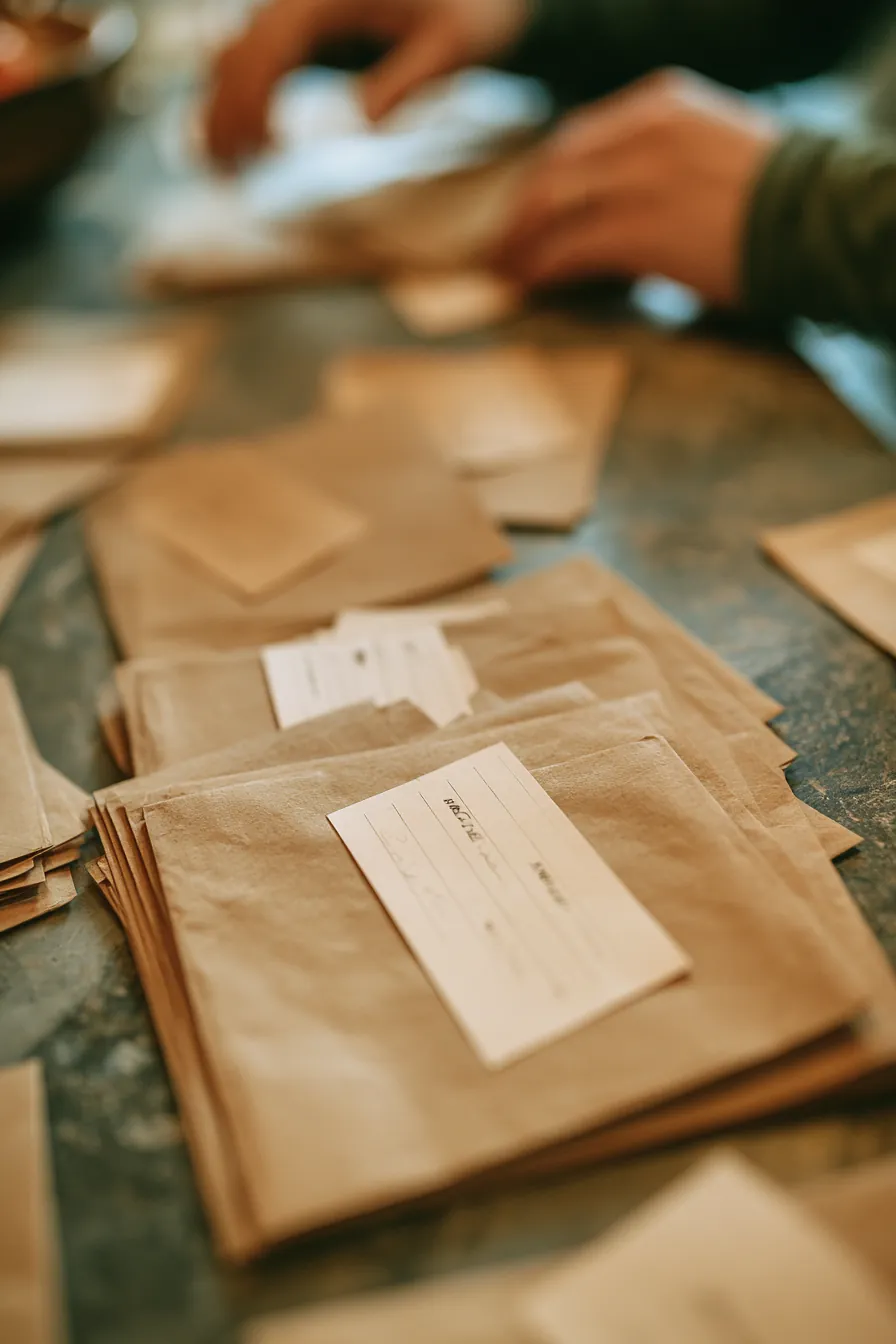 Labeled paper envelopes fanned out on a dining table for the envelope budgeting method