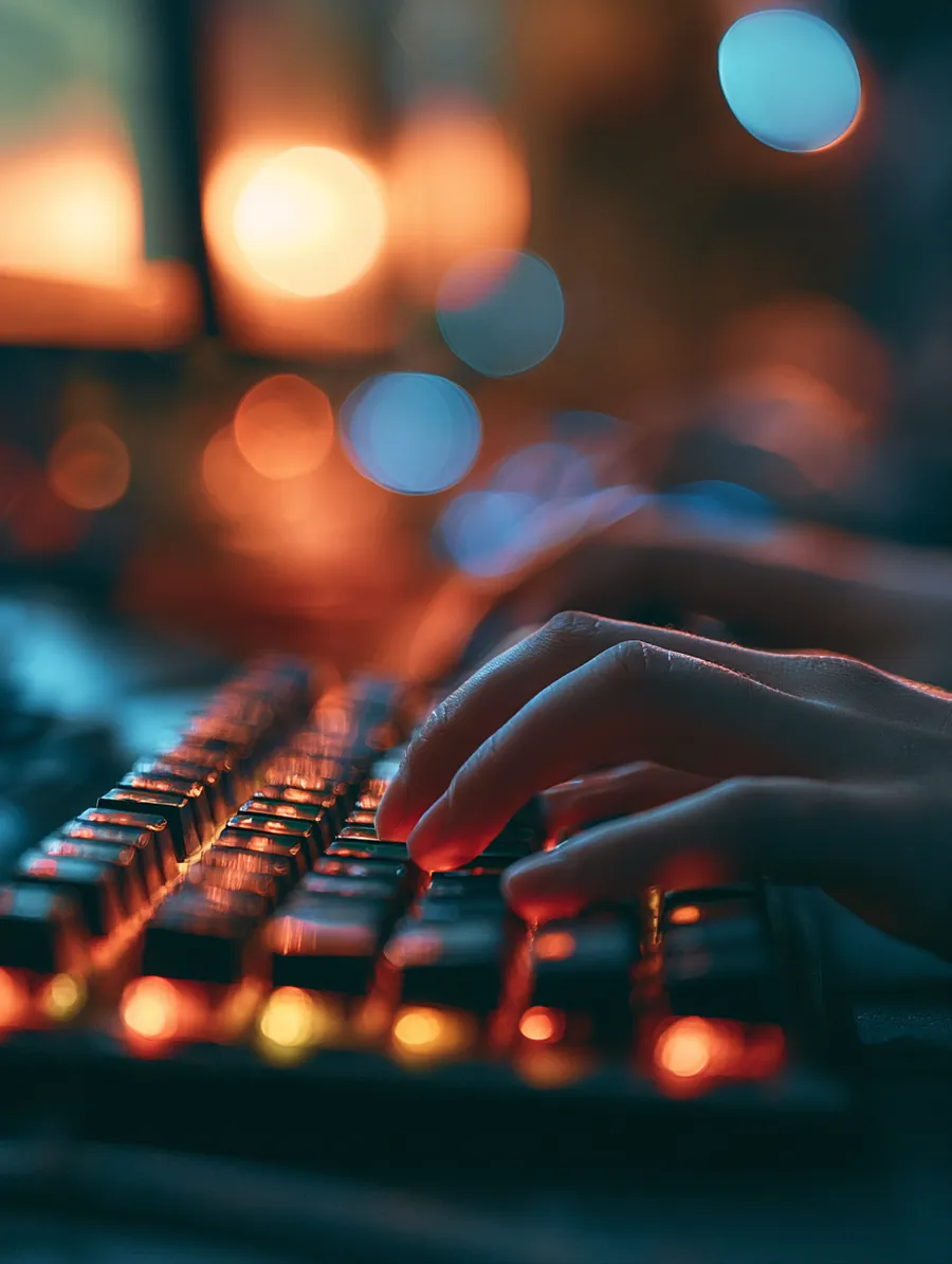 American gamer's fingers on a glowing mechanical keyboard, a want that survived its thirty days