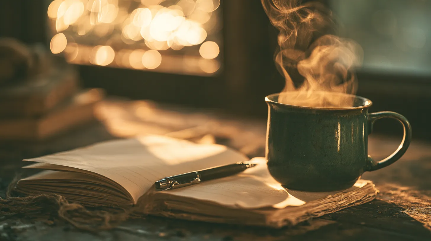 Open notebook with a pen resting on fresh pages beside a coffee, the OnePay Later blog desk