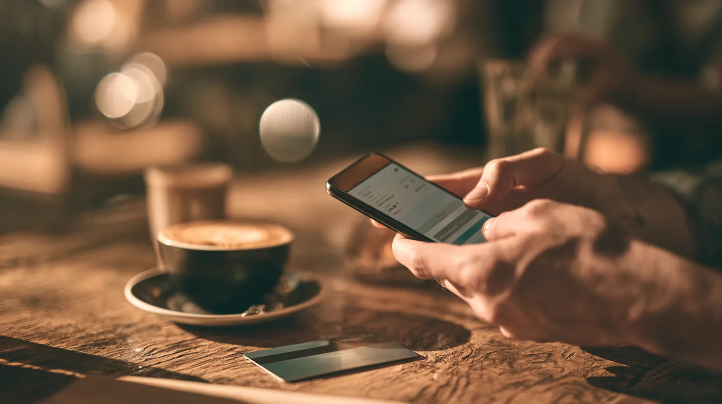 Hands holding a smartphone checkout screen beside a payment card, illustrating a flexible OnePay Later personal plan