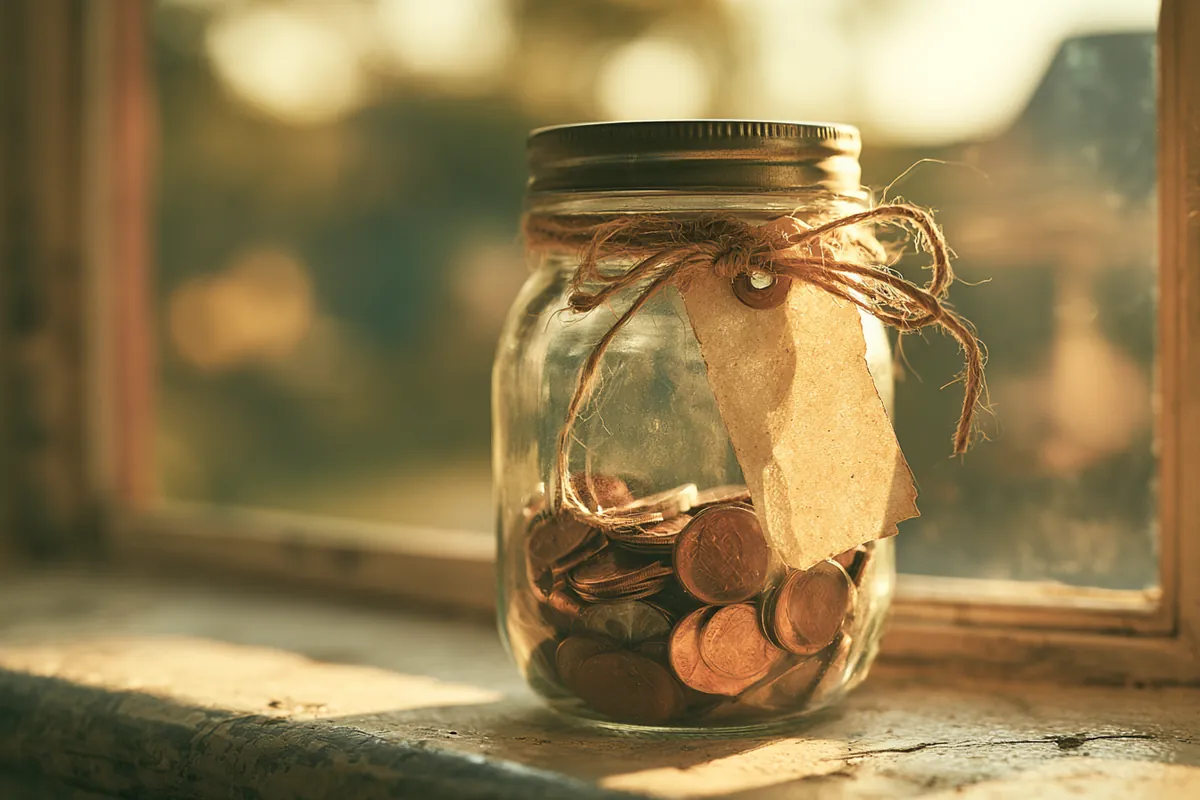 Glass jar filled with coins on a windowsill representing savings kept alive during a payment plan
