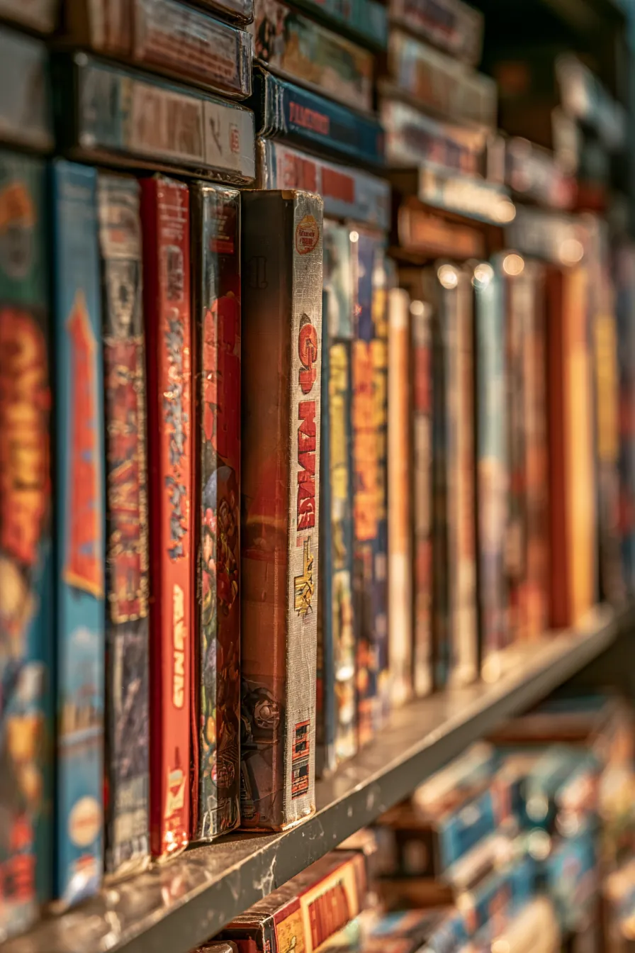 Shelf of boxed video games viewed at an angle, part of the total cost of a financed gaming setup